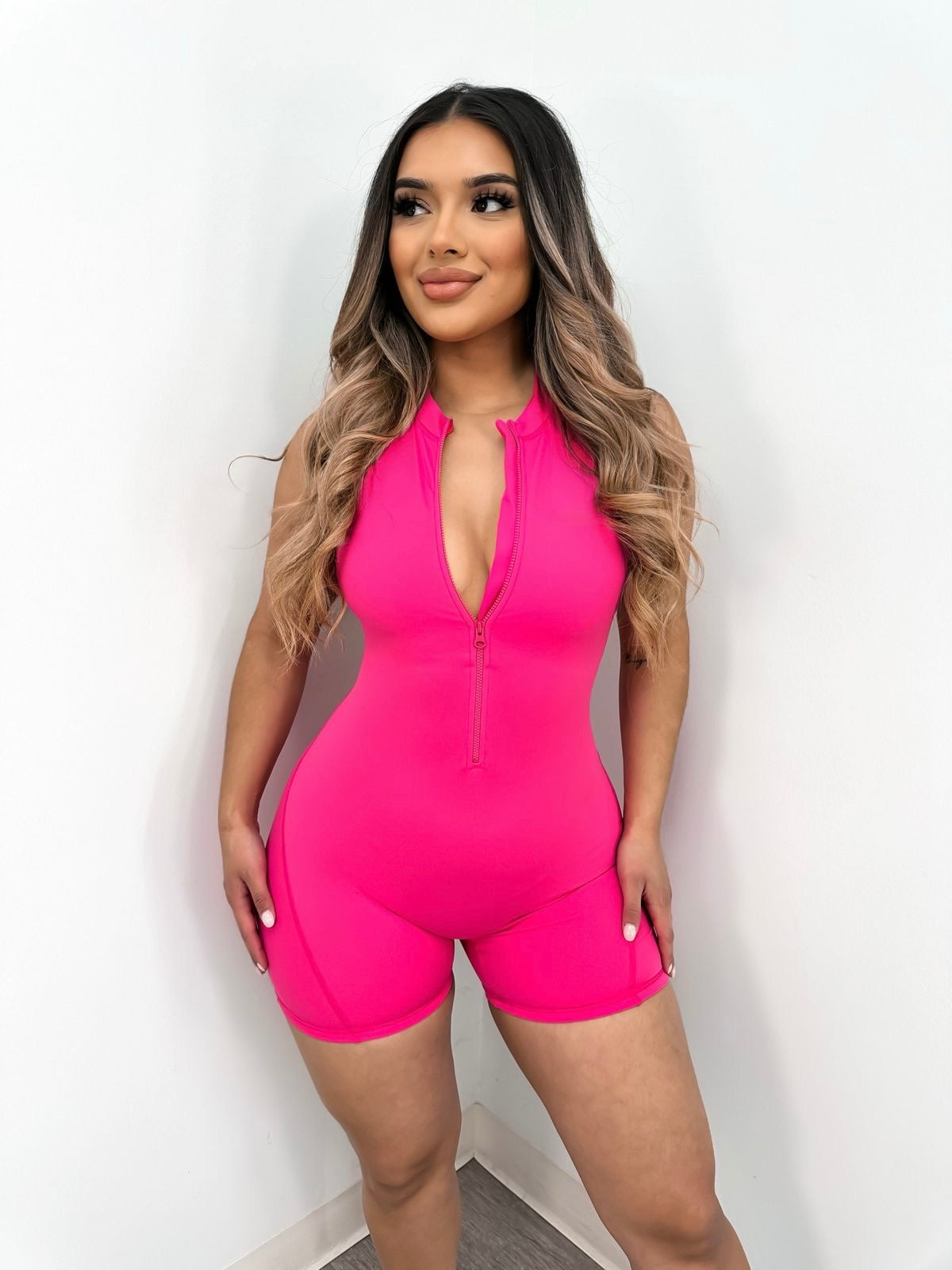 Zipper V back jumpsuit